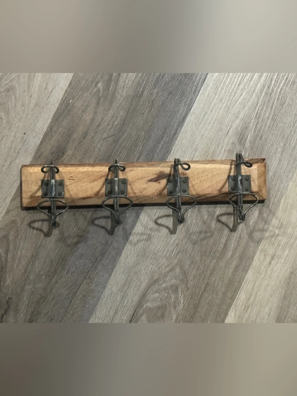 Rustic Wood Wall Hook Rack in Brown and Black - 14”x2 1/2”x4 1/2”